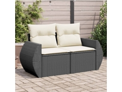 Sofá de jardín de 2 plazas con cojines, mimbre, negro, PE, Dkd Home Decor