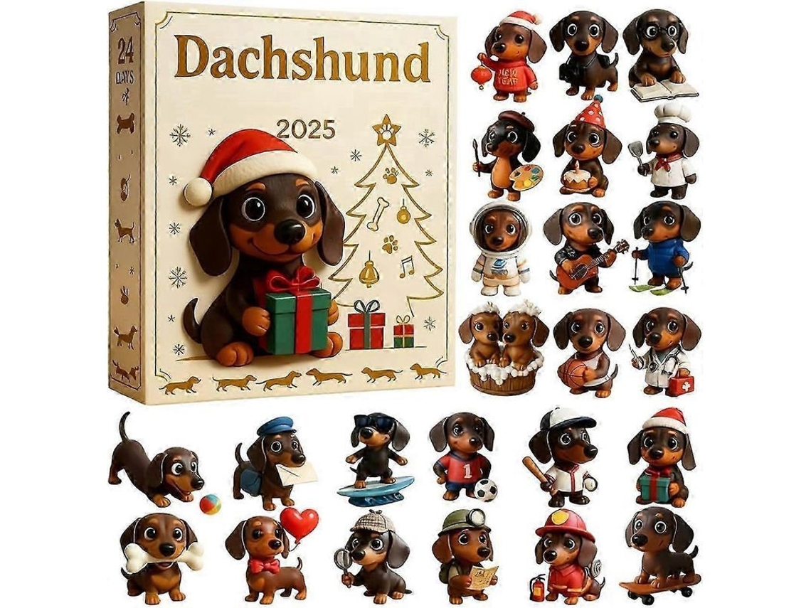 Calendario De Adviento De Dachshund 2025 | 24 Días De Cuenta Regresiva Con Adornos De Perros Para Navidad (1 Unidad)