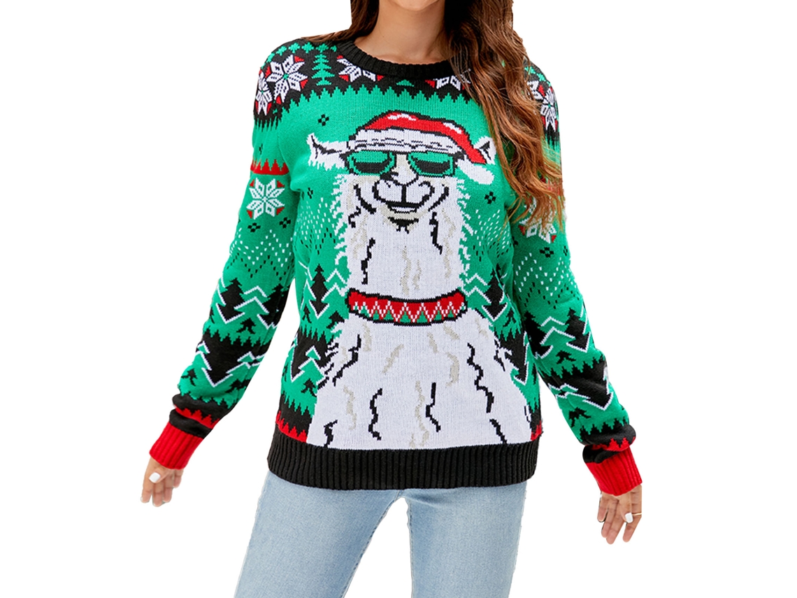 Kkpm - Cómodos suéteres navideños con cuello redondo y mangas largas, suéteres casuales para mujer A1044 Alpaca L