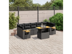 Conjunto de 8 sofás de jardín con cojines de mimbre sintético negro, Dkd Home Decor