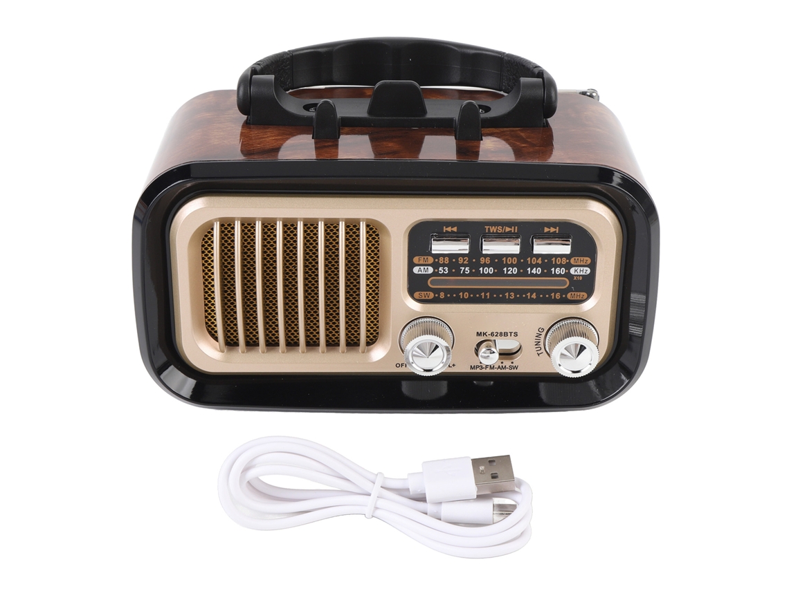 Radio Am Fm Retro Altavoz Bluetooth Recargable Solar Portátil Para Camping Al Aire Libre Negro