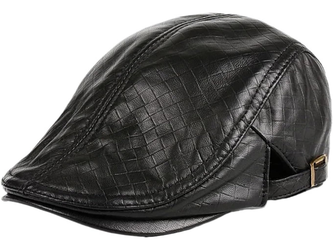 Gorros De Calle Para Hombre Y Mujer, De Cuero Genuino, Estilo Beanie, Ajustados, De 55-61 Cm, Con Cierre Frontal Ajustable.