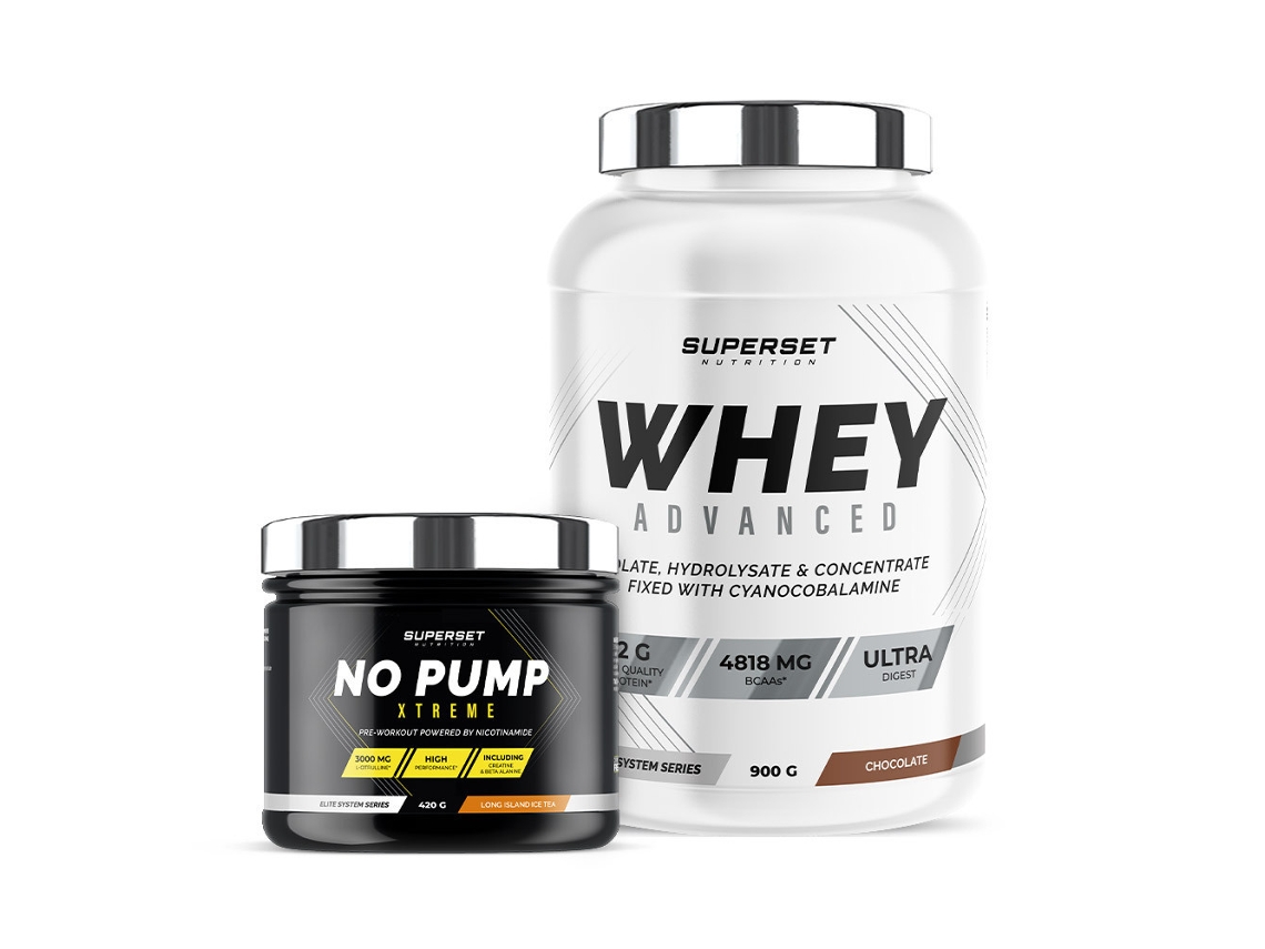 Programa de acondicionamiento físico energético 100 Whey Advanced Protein 900 g Chocolate No Pump Xtreme Long Island Icetea Superset Nutrition