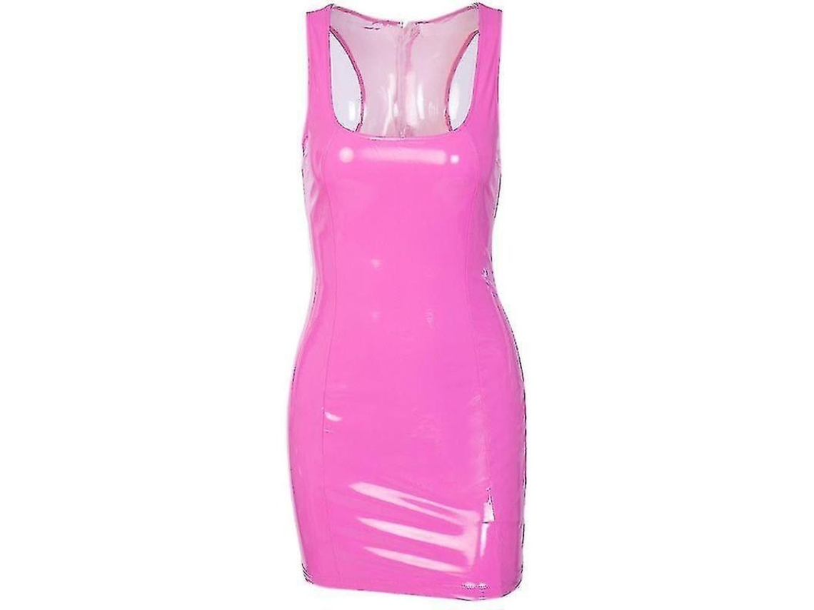 2026-vestido Corto De Cuero Artificial Brillo Mujer Con Cremallera Espalda Baja Tight Fit Cmz L Rosado