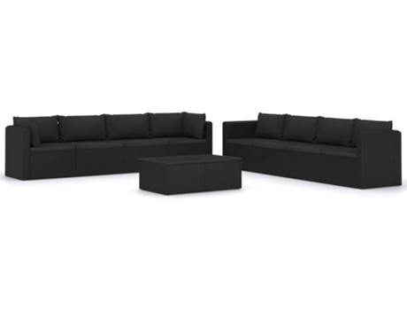 Conjunto 9 muebles de jardín VIDAXL y cojines ratán sintético negro