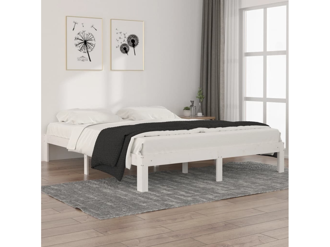 Estructura De Cama Sin Colchón Madera De Pino Blanco 160x200 Cm