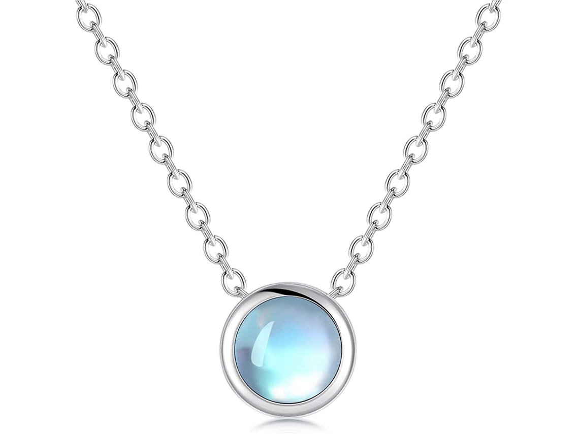 Collar con piedra lunar artificial, longitud de la cadena 40+5 cm, estilo europeo y americano sencillo en plata de ley 925 MDUG