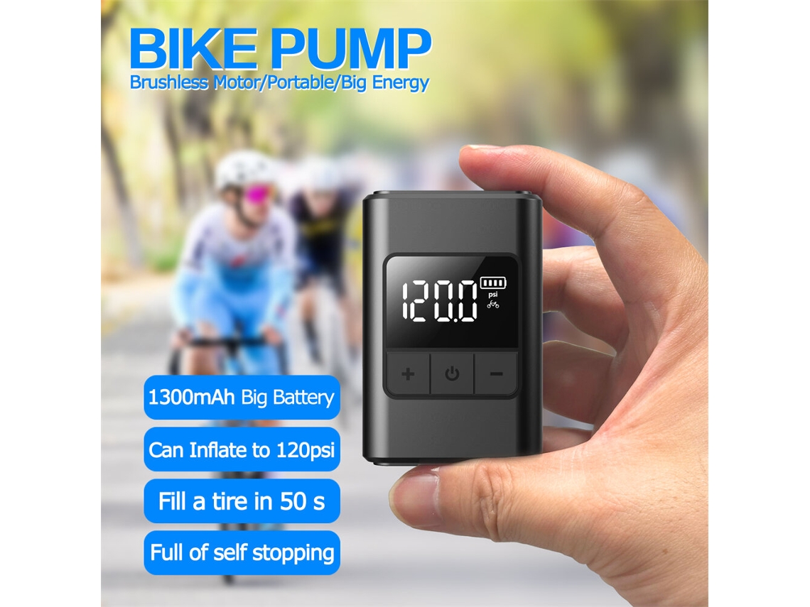 Bomba de bicicleta portátil inalámbrica inteligente Black-aliter AP02 con pantalla digital, motor sin escobillas de 60 W, batería de 1300 mAh, inflado