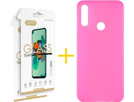 Kit Funda + 2 Protectores de Pantalla Huawei Y7 2019 ACCETEL Liso 7 Rosa