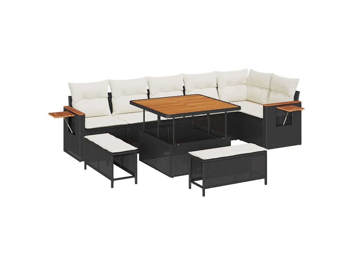 Maison Exclusive - Conjunto De Sofás De Jardín Con Cojín 9 Pcs Negro Y Crema