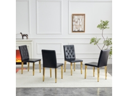 Juego De 4 Sillas De Comedor Negras Con Detalles Dorados Y Patas Doradas.