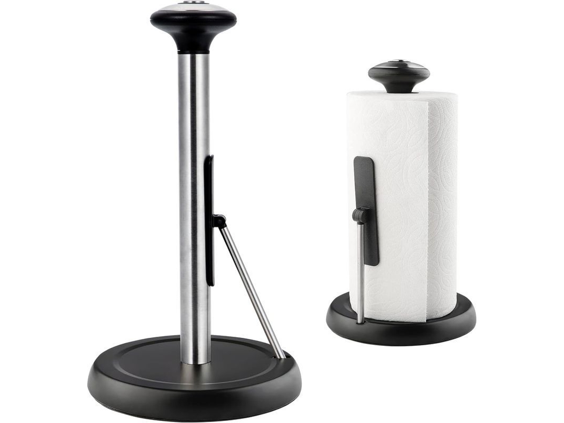 Soporte De Mesa Negro Para Toallas De Papel, Base Reforzada, Acero Inoxidable, Compatible Con La Mayoría De Los Rollos.