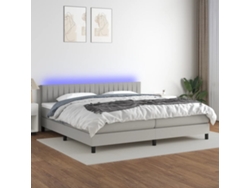 Cama Box Spring Con Colchón Tela Y Led Gris Claro 200x200 Cm