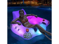 Silla Hinchable Para Piscina Con Luces Que Cambian De Color, 2 Portavasos Y 2 Reposabrazos Blanco. Siurn