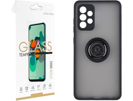 Funda y Protector de Cristal Samsung Galaxy A72 5G SKYHE Gel Bumper Ring Negro
