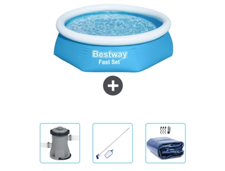 Piscina Hinchable Redonda Fast Set BESTWAY - 244 x 61 cm - Azul - Incluida Bomba - kit de limpieza - Vela solar