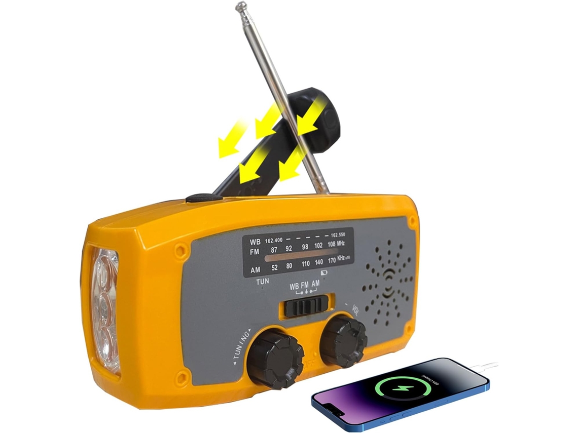 Radio portátil de onda corta NOAA/AM/FM, equipada con batería de 2000 mAh, cargador solar/manual y linterna LED Hexinyigjly