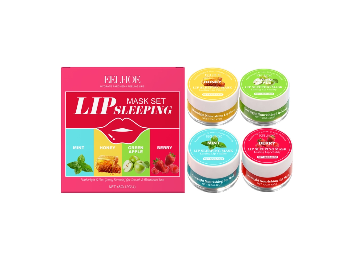 Set de cuatro mascarillas labiales reparadoras para dormir.