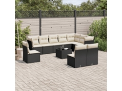 Conjunto de sofá de jardín de 11 piezas con cojines de mimbre sintético negro de DKD Home Decor
