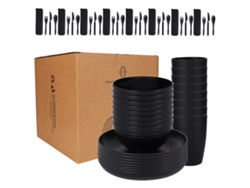 JILLIOPER Bol de paja de trigo negro, recipiente, vaso, cubiertos de plástico y juego de 28 piezas para regalo