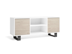 Mueble Tv 140 Con 2 Puertas, Modelo Wind, Color Blanco Y Roble, 137x40x57cm