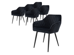 Conjunto de 6 Cadeiras de Jantar / Sala de Estar de Veludo Preto Pernas de Aço Preto 80 Cm ML-DESIGN 60 x 63 x 80