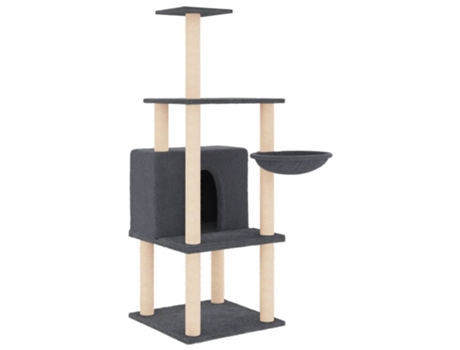 Rascador para gatos con postes de sisal gris oscuro 132 cm VIDAXL
