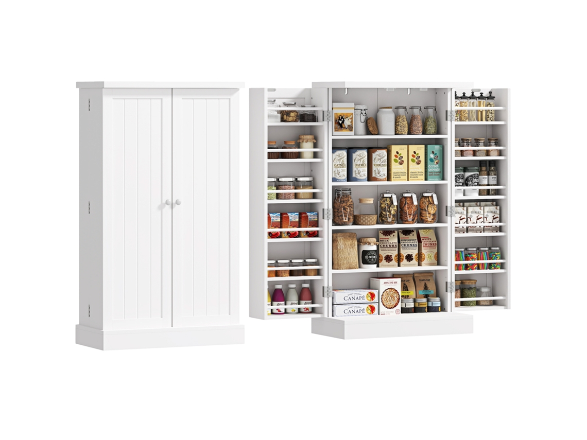 Armario despensa de cocina con 2 puertas, 5 estantes, 12 cajones, 60x30x104 cm, blanco | Sin marca