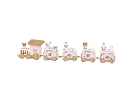 Tren de Navidad pintado de madera decoración de Navidad juguetes de regalo para niños, mini adornos para regalo de festival (blanco)