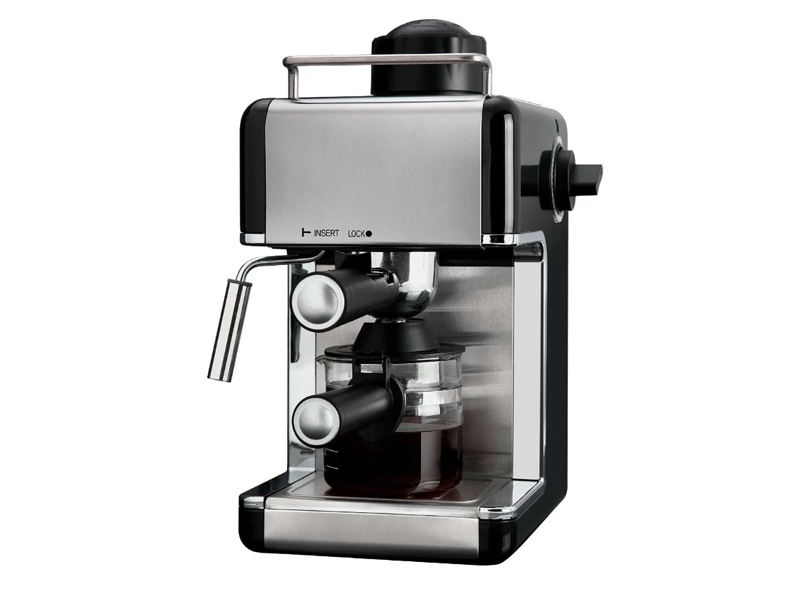 Cafetera espresso KLACK de 3,5 bares, 800 W, 4 tazas, varilla de vapor, acero inoxidable.