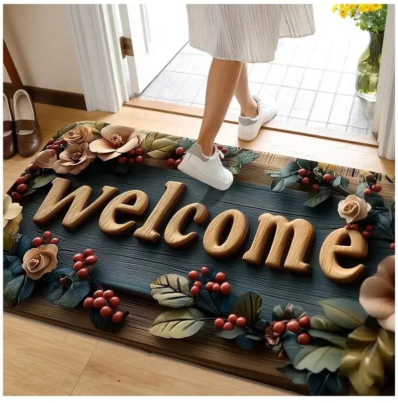 (estilo 4 30 X 50 Cm) Felpudo Con Estampado Floral Retro Y Veta De Madera
