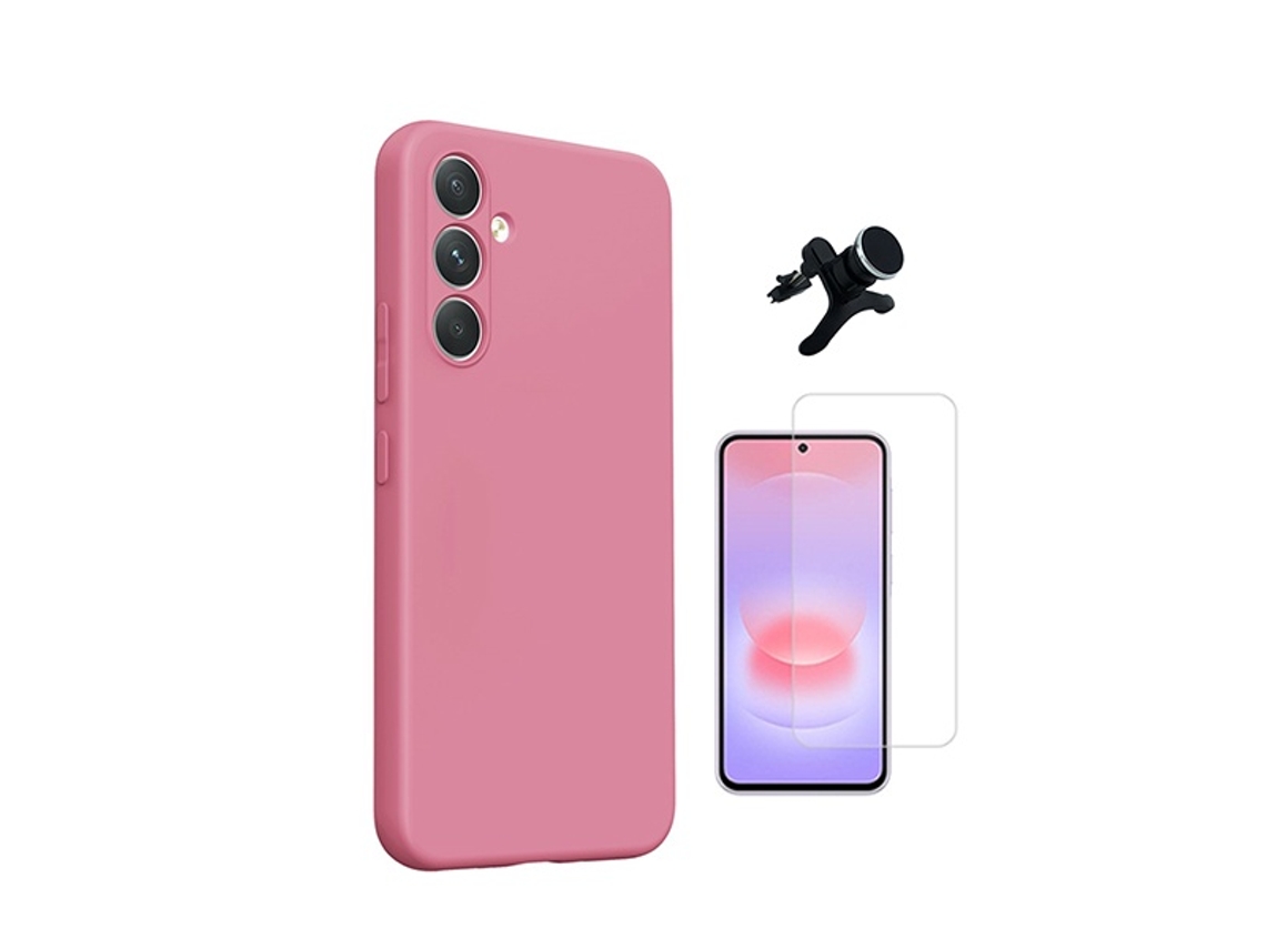 Kit De Cristal Templado Cleargorilasglass Funda Trasera De Silicona Soporte Reforzado Para Samsung Galaxy A27 5g - Rosa