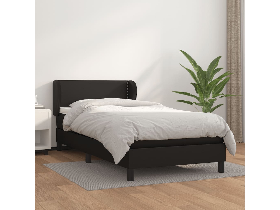 Cama Box Spring Con Colchón Cuero Sintético Negro 90x190 Cm