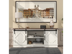 Amplio mueble de TV/mesa auxiliar/centro de entretenimiento con dos puertas correderas clásicas. Dimensiones: 150 x 40 x 60 cm.