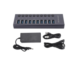 Hub Usb 3.0 Com 10 Portas E Interruptores Individuais, Adaptador De Energia 60w, Splitter Para Pc, Console E Laptop
