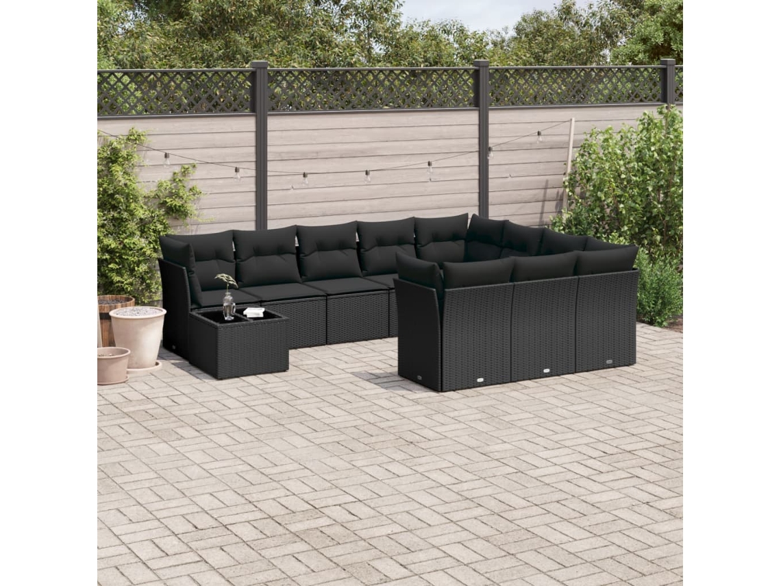 Conjunto de sofás de jardín de 11 piezas DKD Home Decor con cojines de mimbre negros