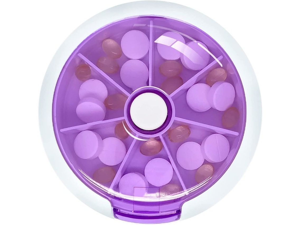Organizador De Pastillas Semanal De 7 Días Con 21 Compartimentos Giratorios Para Viajes Y Uso Diario - Morado