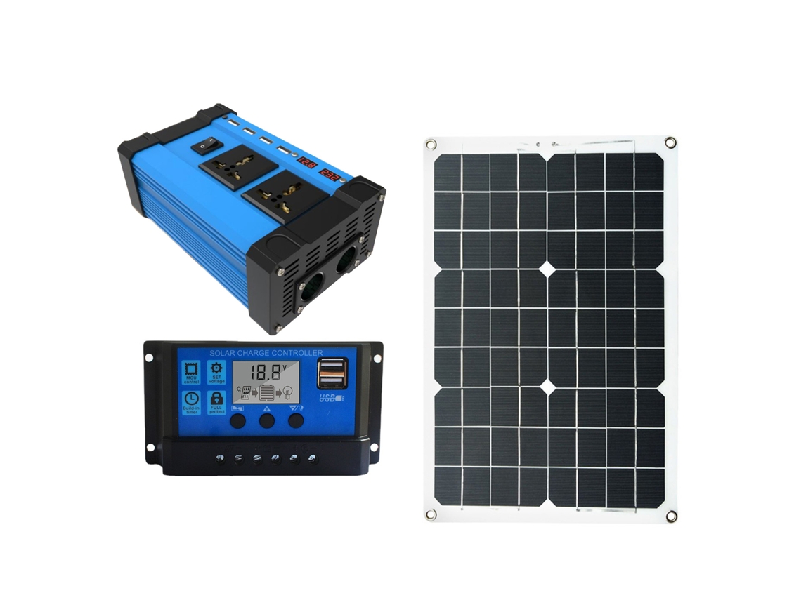 Kit de sistema de energía solar de 500 W, inversor de CC 12 V, CA 110 V, controlador de carga y panel solar de 18 W.