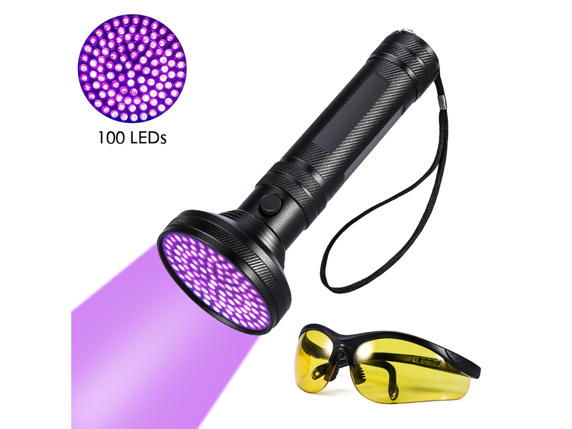 Rebe-linterna Uv Con 100 Leds Para Detectar Manchas De Mascotas Y Orina Linterna Negra Con Gafas Uv