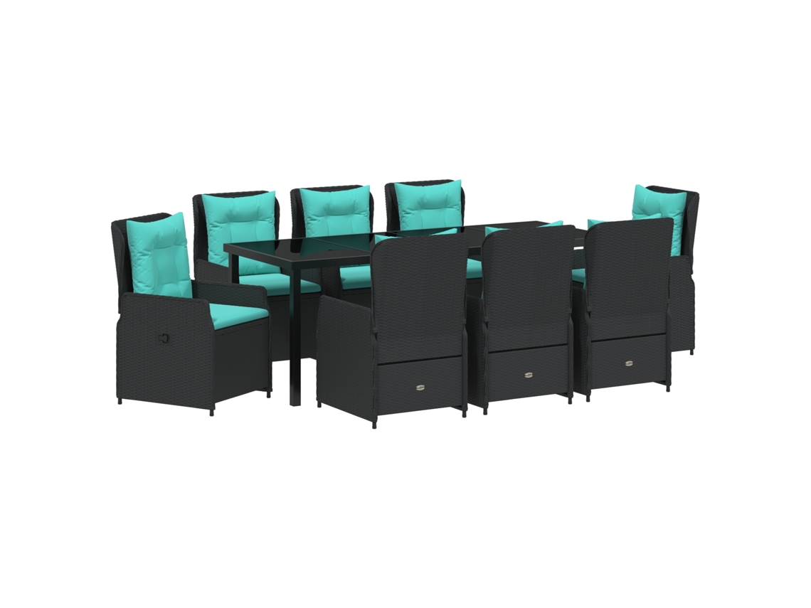 Conjunto de comedor de jardín Vidaxl de 9 piezas en ratán sintético negro