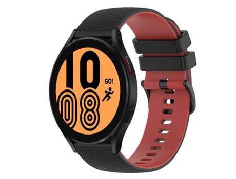 Correa de reloj inteligente para Samsung Galaxy Watch4 44 mm 20 mm a cuadros de silicona bicolor (negro + rojo)