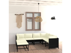 Conjunto de jardín de 8 piezas con cojines, mimbre sintético negro, DKD Home Decor