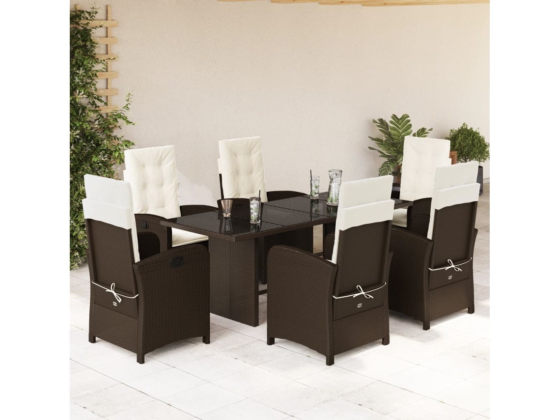 Juego de comedor de jardín de 7 piezas con cojines de mimbre marrón DKD Home Decor