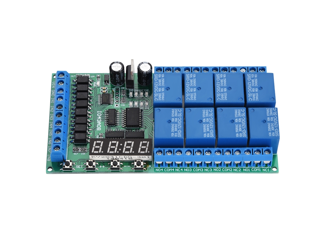 Relé Temporizador Digital Multifuncional De 8 Canales, 12 V Cc, Con Retardo Y Ciclo Continuo.