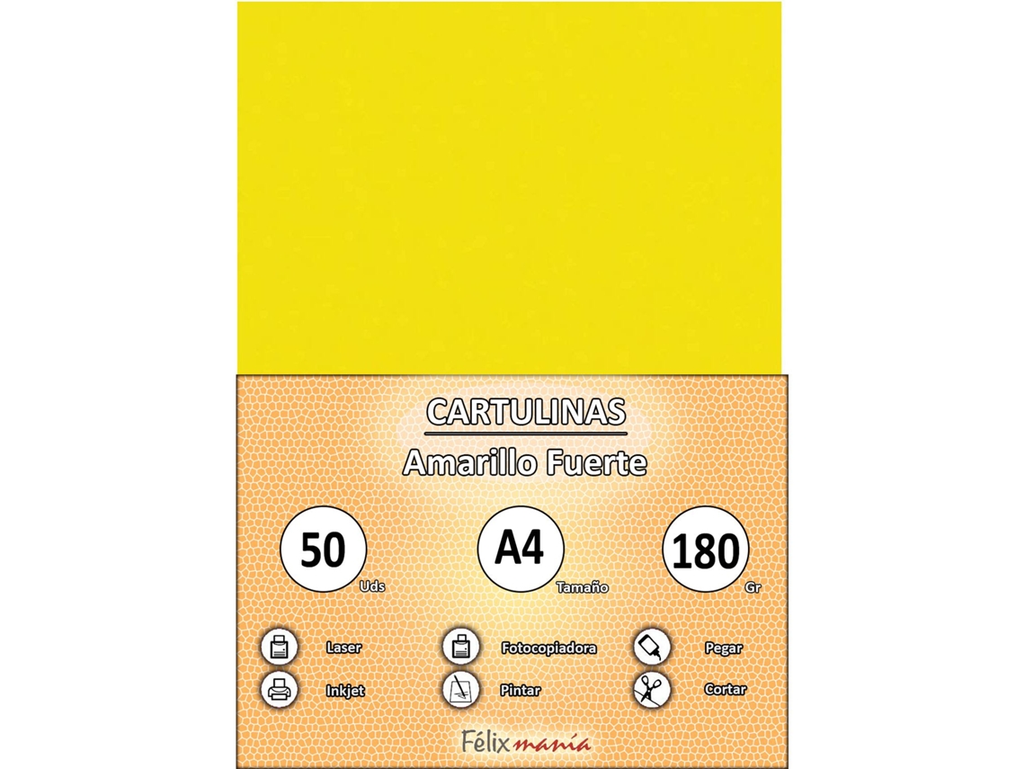 Cartón 180Gr A4 Láminas Amarillas Brillantes 50