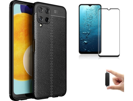 Carcasa + Protector + Soporte Samsung M22 4G Rugged Leather Negro BD-LC&9D