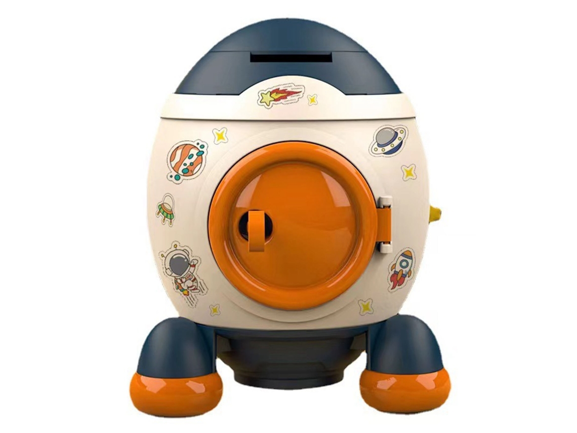 Hucha De Cerdo Espacial Con Diseño De Cohete Estilo Cartoon Azul Morandi Regalo Para Niños Y Niñas