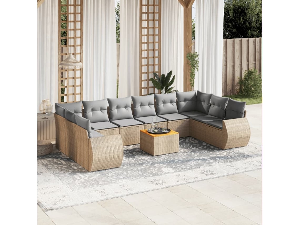 Conjunto de sofá de jardín de 11 piezas con cojines de mimbre beige DKD Home Decor