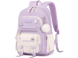 Mochila Escolar Para Primaria - 21 Litros - Diseño Kawaii Con Colgante - Nylon Ligero - Morado