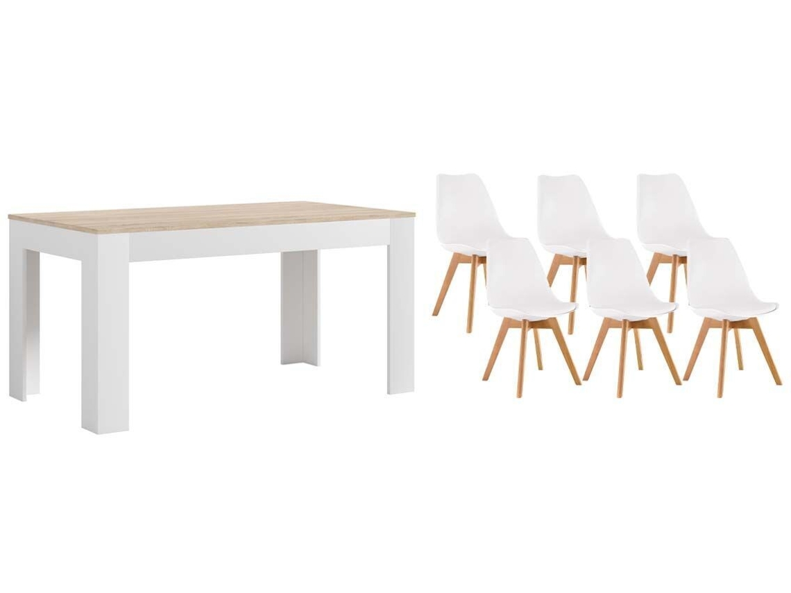 Pack Mesa Extensible de Comedor o Cocina Blanco y Cambria 6 Sillas Nordic Blanco SALDOSYSTOCKS
